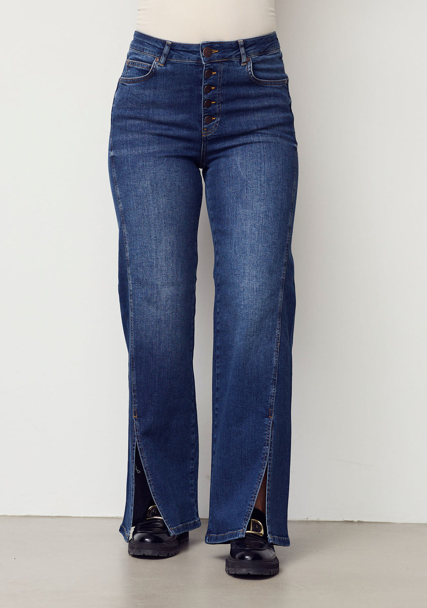 【U LAN】Bonnie Dirty Washing Bijo Denim Pants Oil Washed Denim Pants (Dirty Blue) - URBANSTOFF | 60