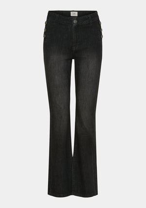 I SAY Como Flare Button Jeans Pants 927 Washed Black