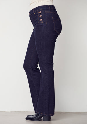I SAY Como Flare Button Jeans Pants K97 Unwashed Denim