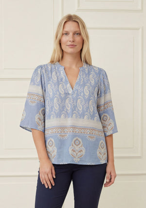 I SAY Ane s/s Blouse Blouses D88 Light Blue Border Paisley