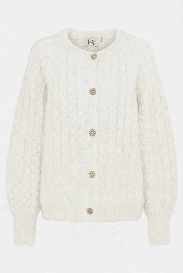 I SAY Anna Cable Cardigan Knitwear 101 Broken White