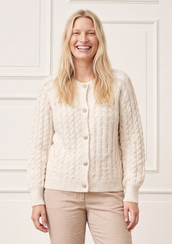 I SAY Anna Cable Cardigan Knitwear 101 Broken White