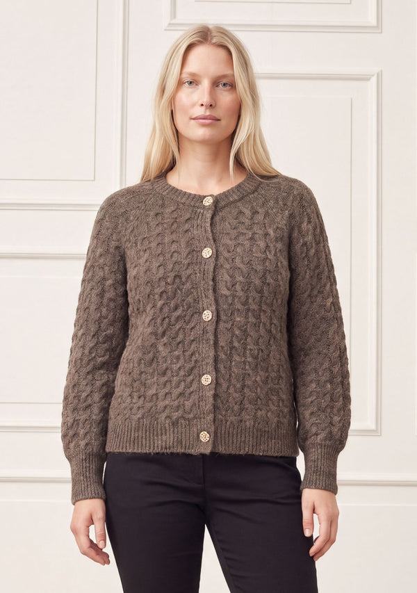 I SAY Anna Cable Cardigan Knitwear 361 Taupe Melange