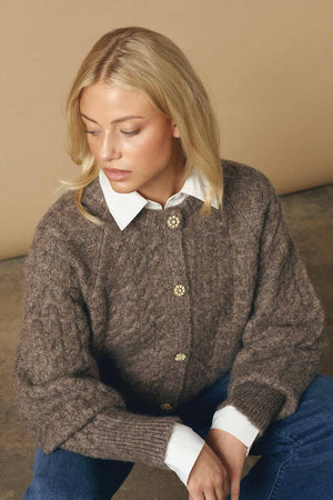 I SAY Anna Cable Cardigan Knitwear 361 Taupe Melange