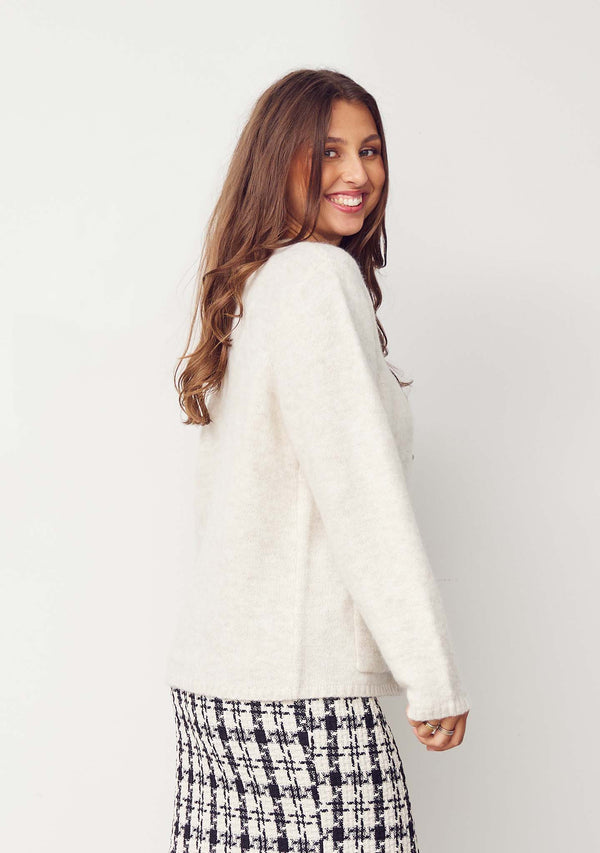 I SAY Anna Classic Cardigan Knitwear 101 Broken White