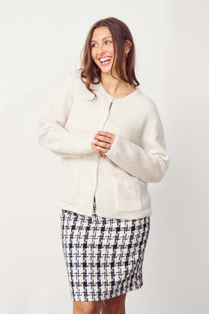 I SAY Anna Classic Cardigan Knitwear 101 Broken White