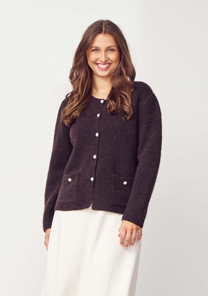 I SAY Anna Classic Cardigan Knitwear 357 Dark Brown Melange