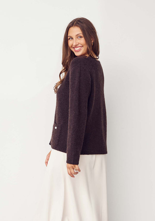 I SAY Anna Classic Cardigan Knitwear 357 Dark Brown Melange