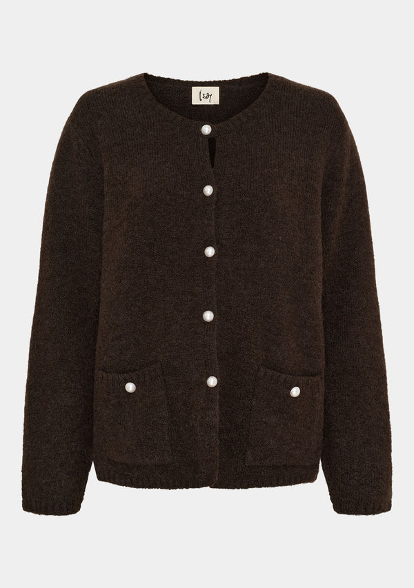 I SAY Anna Classic Cardigan Knitwear 357 Dark Brown Melange
