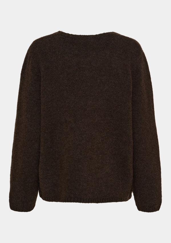 I SAY Anna Classic Cardigan Knitwear 357 Dark Brown Melange