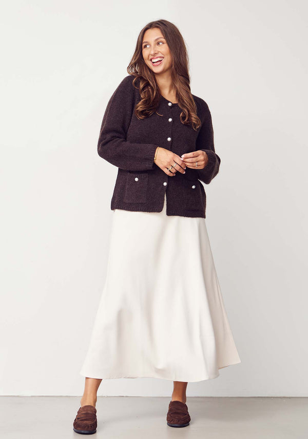 I SAY Anna Classic Cardigan Knitwear 357 Dark Brown Melange