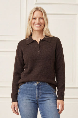 I SAY Anna Colar Pullover Knitwear 357 Dark Brown Melange