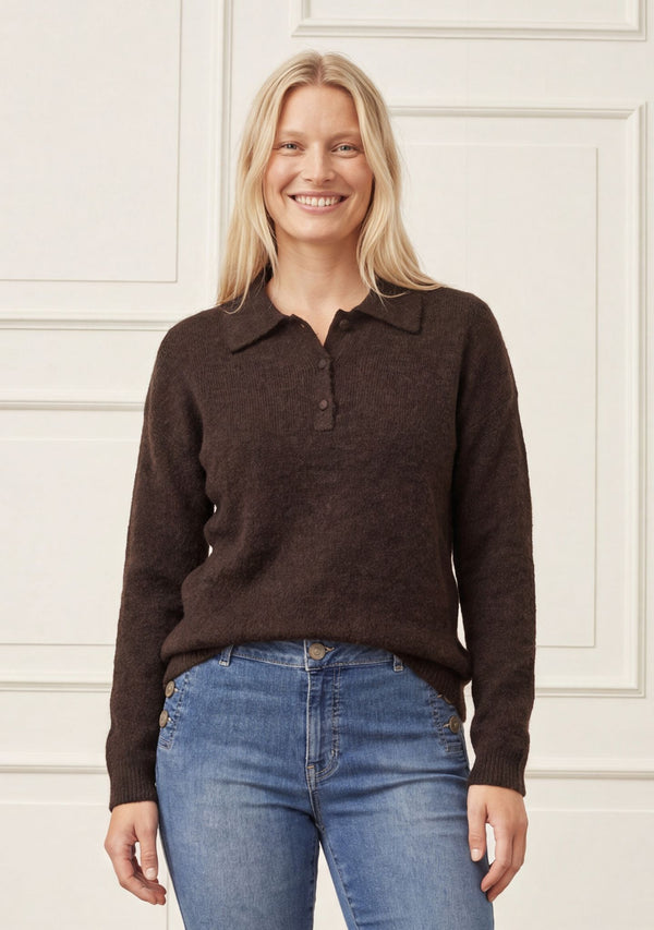I SAY Anna Colar Pullover Knitwear 357 Dark Brown Melange