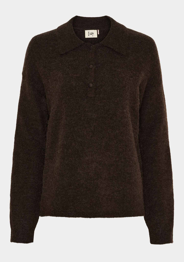 I SAY Anna Colar Pullover Knitwear 357 Dark Brown Melange