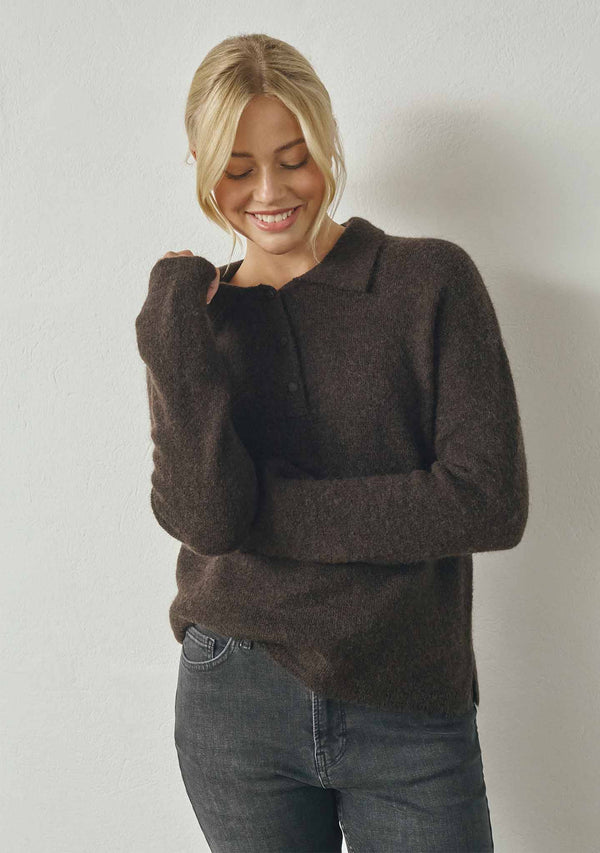 I SAY Anna Colar Pullover Knitwear 357 Dark Brown Melange