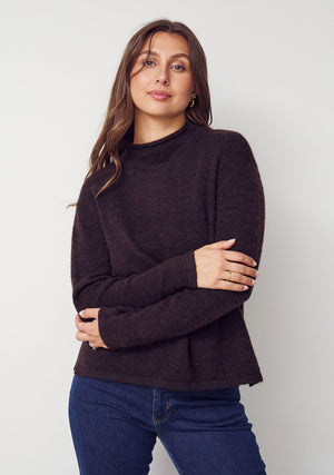 I SAY Anna Highneck Pullover Knitwear 357 Dark Brown Melange