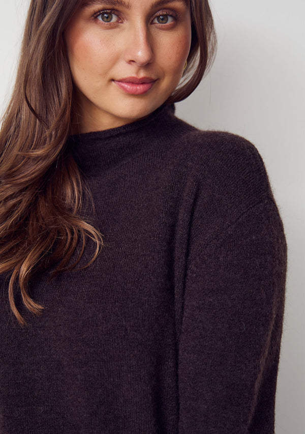 I SAY Anna Highneck Pullover Knitwear 357 Dark Brown Melange