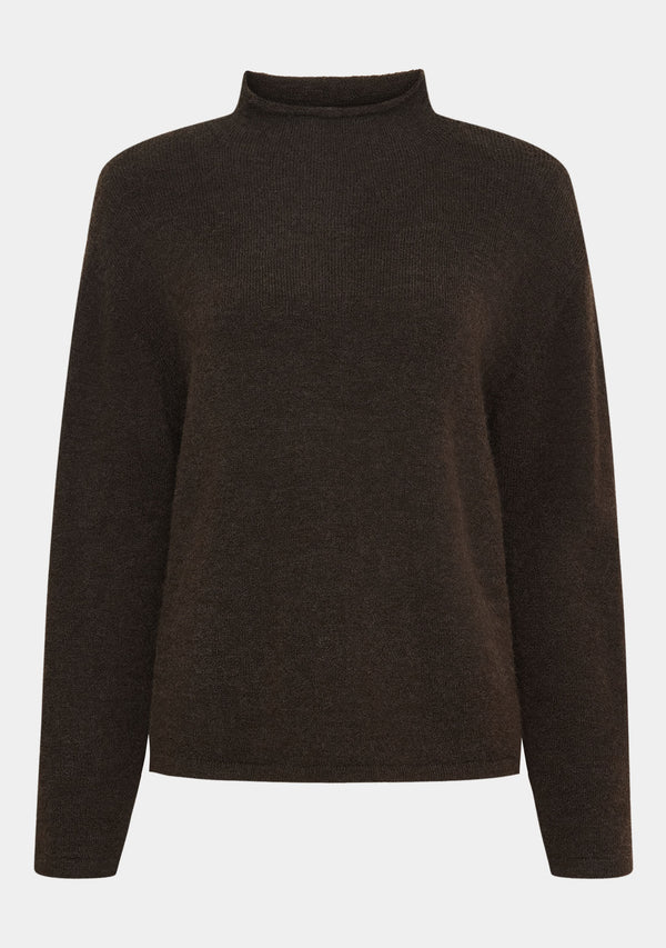 I SAY Anna Highneck Pullover Knitwear 357 Dark Brown Melange