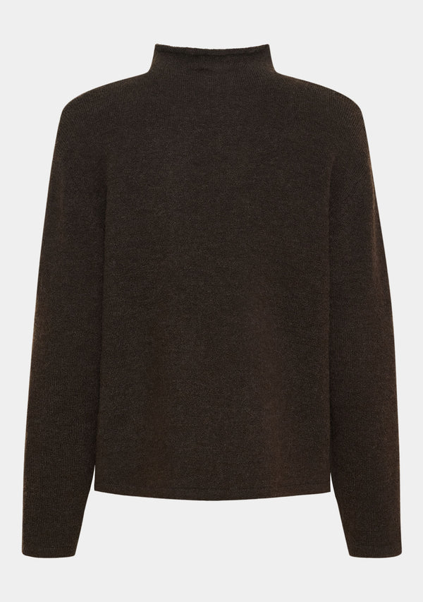 I SAY Anna Highneck Pullover Knitwear 357 Dark Brown Melange