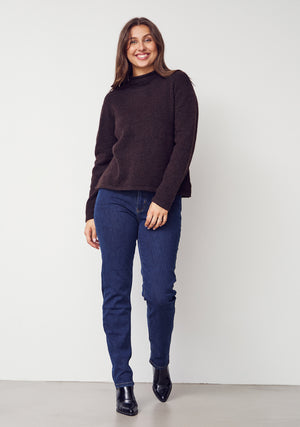 I SAY Anna Highneck Pullover Knitwear 357 Dark Brown Melange