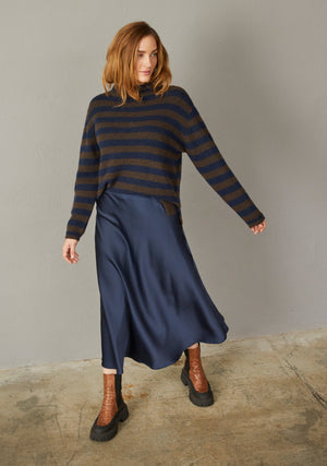 I SAY Anna Highneck Pullover Knitwear M05 Brown/Navy Stripe