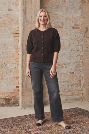 I SAY Anna s/s Cardigan Knitwear 357 Dark Brown Melange