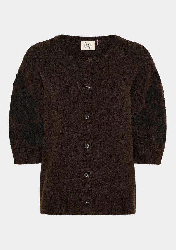 I SAY Anna s/s Cardigan Knitwear 357 Dark Brown Melange