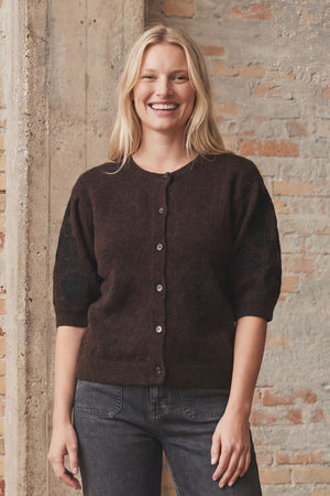 I SAY Anna s/s Cardigan Knitwear 357 Dark Brown Melange