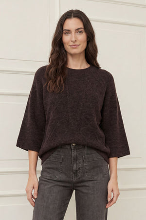 I SAY Anna s/s Pullover Knitwear 357 Dark Brown Melange