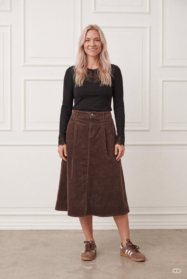 I SAY Barbel Corduroy Skirt Skirts N19 Washed Taupe