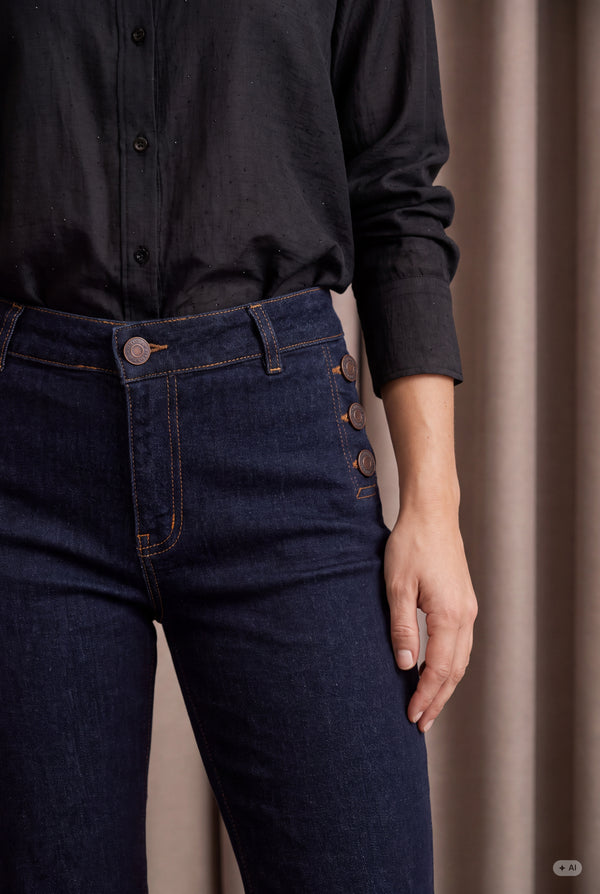 I SAY Como Button Jeans Pants K97 Unwashed Denim