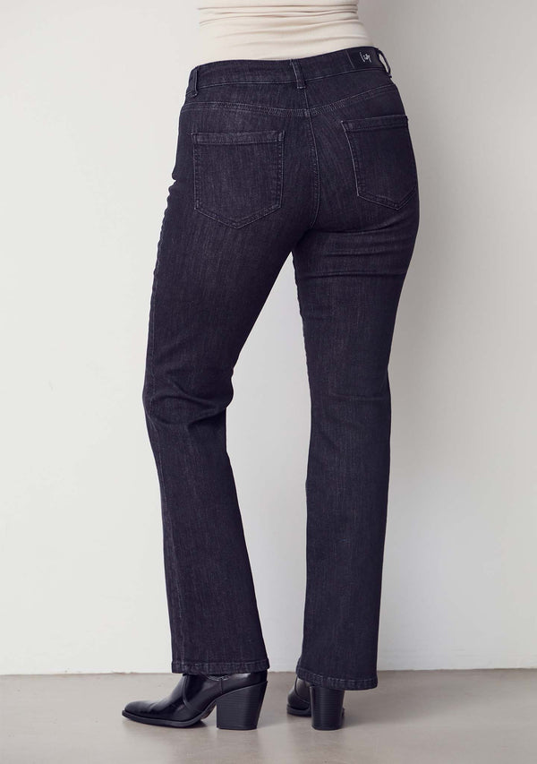 I SAY Como Flare Button Jeans Pants 927 Washed Black