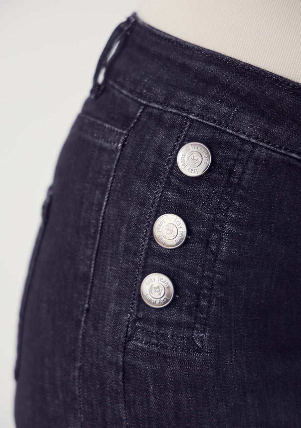 I SAY Como Flare Button Jeans Pants 927 Washed Black