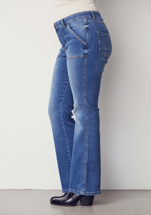 I SAY Como Long Flare Jeans Pants 606 Mid Denim