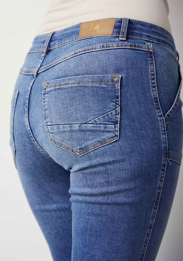 I SAY Como Long Flare Jeans Pants 606 Mid Denim