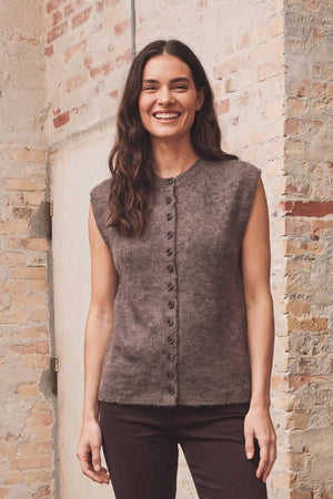I SAY Cosima Waistcoat Knitwear 357 Dark Brown Melange