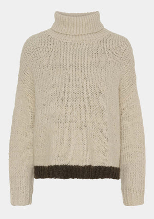 I SAY Franca Rollneck Pullover Knitwear M28 Cream w/Warm Grey