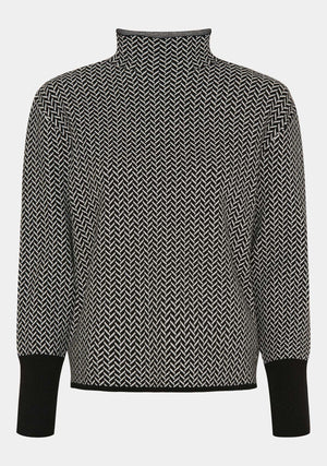 I SAY Frigga Multi Knit Knitwear M32 Black w/Broken White