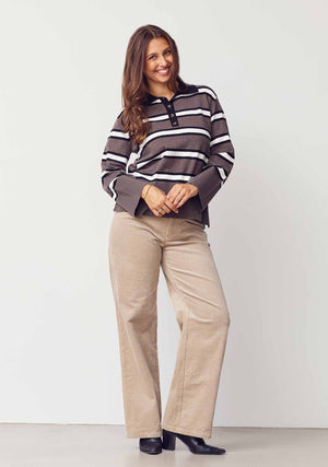 I SAY Frigga Polo Pullover Knitwear N06 Potato Melange Stripe