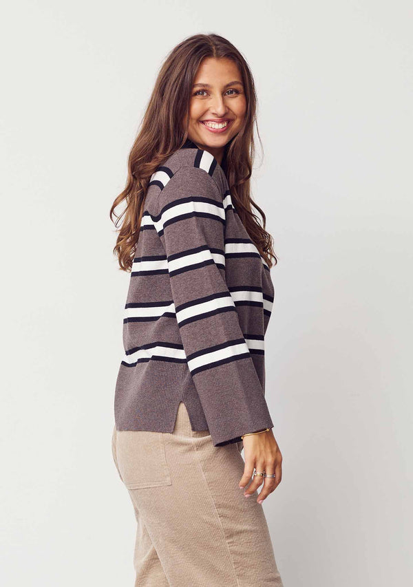 I SAY Frigga Polo Pullover Knitwear N06 Potato Melange Stripe
