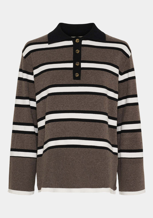 I SAY Frigga Polo Pullover Knitwear N06 Potato Melange Stripe