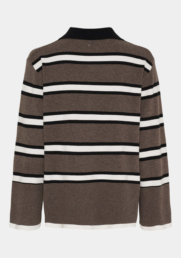 I SAY Frigga Polo Pullover Knitwear N06 Potato Melange Stripe