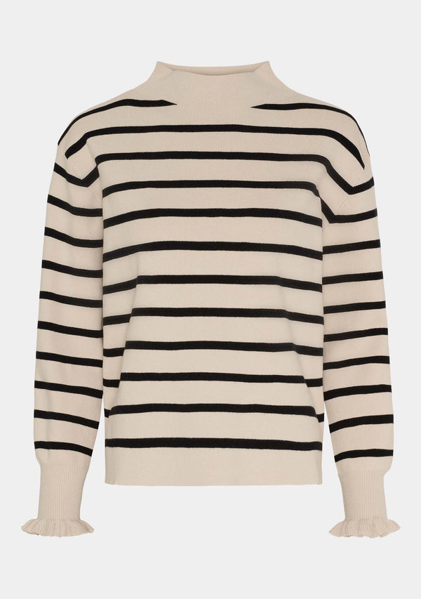 I SAY Frigga Stripe Pullover Knitwear L37 Sand w/Black