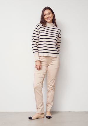 I SAY Frigga Stripe Pullover Knitwear L37 Sand w/Black