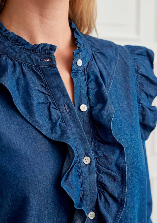 I SAY Ganja Flounce Top Tops 687 Dark Denim Wash