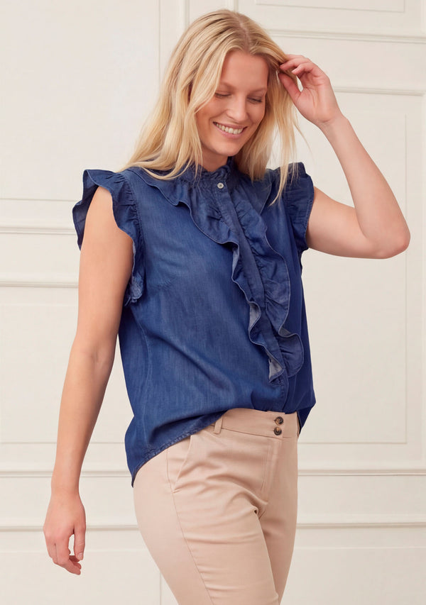 I SAY Ganja Flounce Top Tops 687 Dark Denim Wash