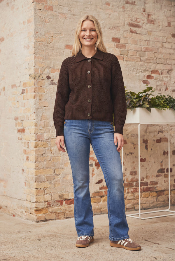 I SAY Gunda Colar Cardigan Knitwear 356 Dark brown
