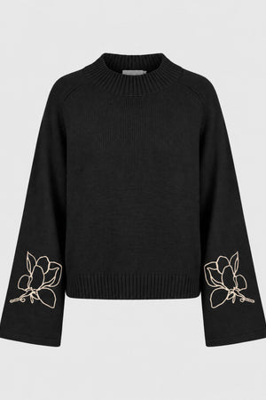 I SAY Gwen Deco Pullover Knitwear M41 Black w/Cream