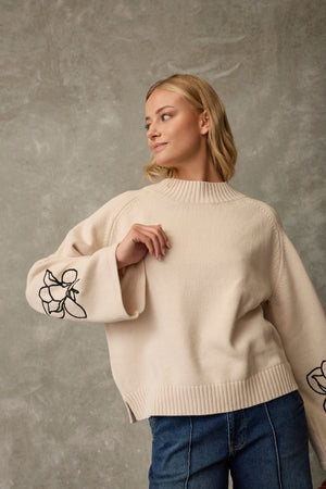 I SAY Gwen Deco Pullover Knitwear N16 Creamy w/Black