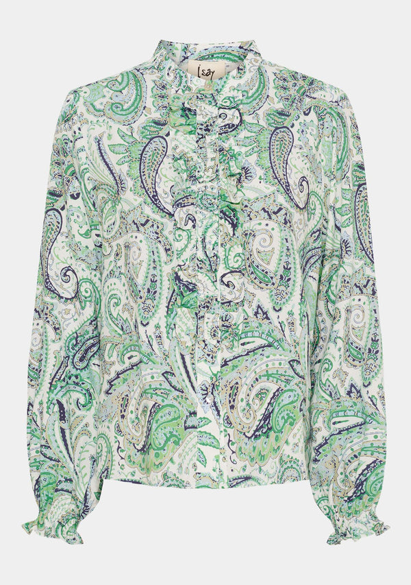 I SAY Gyta Ruffle Shirt Shirts I31 Green Paisley